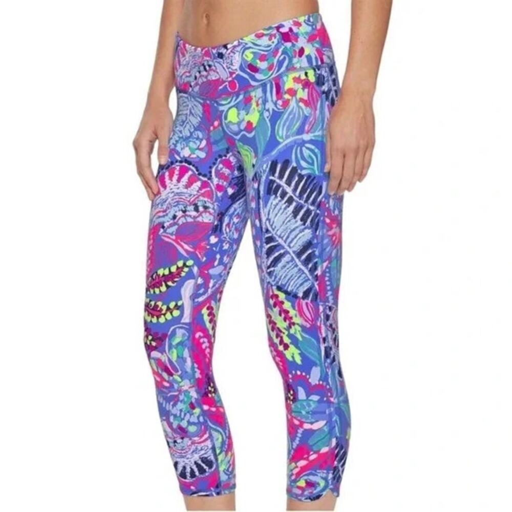 Lilly Pulitzer Luxletic Weekender Cropped Leggings Fantasy Garden Blue Pink XS